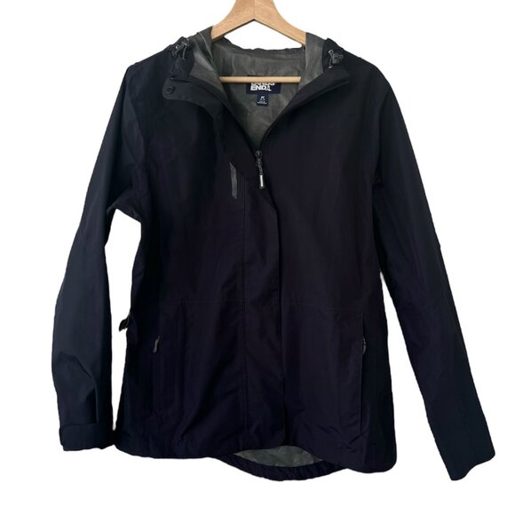 Lands' End Women's Rain Jacket Size Medium 10-12 Hooded Navy Blue - Picture 1 of 11